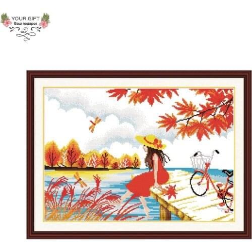 Joy Sunday F036 Free Shipping Counted and Stamped Home Decor Waiting In Autumn Needlepoints Embroidery Cross Stitch Kits