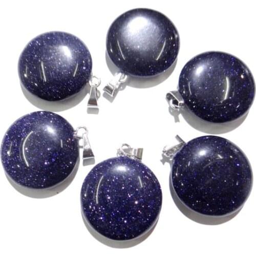 Natural stone Quartz Crystal Turquoises aventurine Round cake pendant for diy jewelry making necklace Accessories12pcs A12