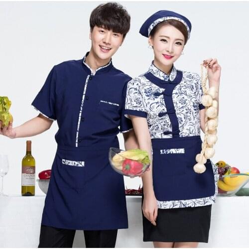 New Arrivel Chinese Restaurant Waiter Uniform Hotel Waiter Clothes Summer Short Sleeve Restaurant Cafe Work Wear