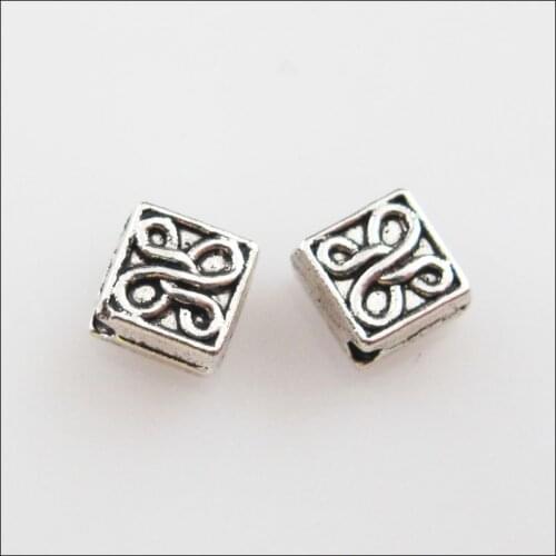 New 100Pcs Tibetan Silver Color Flower Square Spacer Beads Charms 5mm