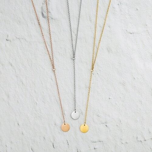 Wholesale Delicate Y Necklace with 1cm Circle Pendant Stainless Steel simple Chain as Mothers Day Gift 10pcs/lot