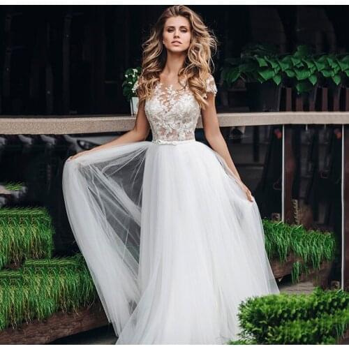 SoDigne Beach Wedding Dress Lace Open Back Sexy Embroidered Boho Soft Tulle Bridal Dress ivory Wedding Gowns With Belt