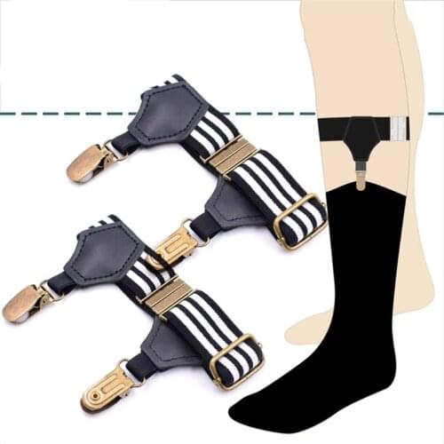 Men Women 1 Pair Striped Socks Suspenders Holder with Double Metal Non-Slip Clips Elastic Adjustable Stockings Garters Belt Cost