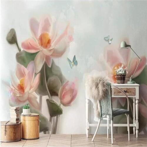 Hand-painted style special personality lotus background custom high-end mural factory wholesale wallpaper mural photo wall