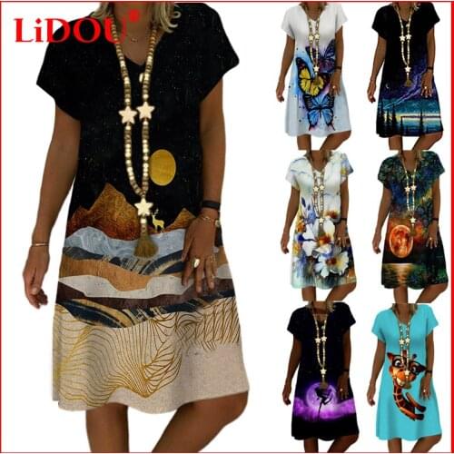 Women Aesthetic Summer Flower Butterfly Printed Dresses Beach Party Sundress Sexy Club Vintage Midi Ladies Loose Bohemian Dress