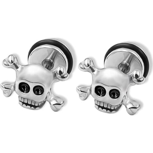 500pcs Fashion Crossbones Skull Stud Earrings For Halloween Stainless Steel Punk Hip Hop Ear Piercing