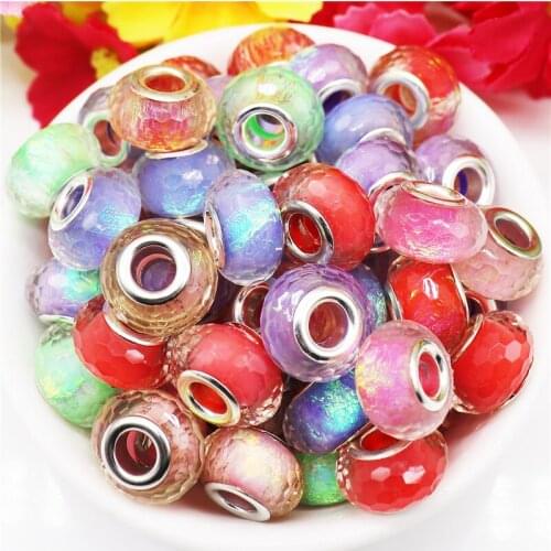 10Pcs Mixed Color Faceted Cut Resin Murano Charm Large Hole European Spacer Beads Fit Pandora Bracelet Necklace Jewelry Making