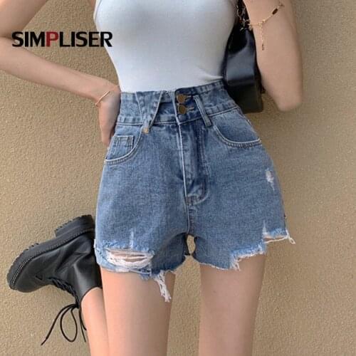 Short Jeans Women 2021 Summer Ripped Loose Hot Shorts Denim Blue Ladies Wide Leg Boyfriend Jeans High Street Jeans Mujer