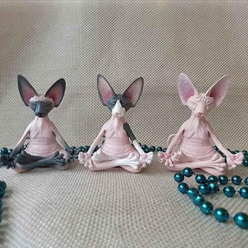 Sphynx Cat Meditate Collectible Figurines Miniature Handmade Decor Animals Figure Toys Animal Model Figure Toys Home Decor