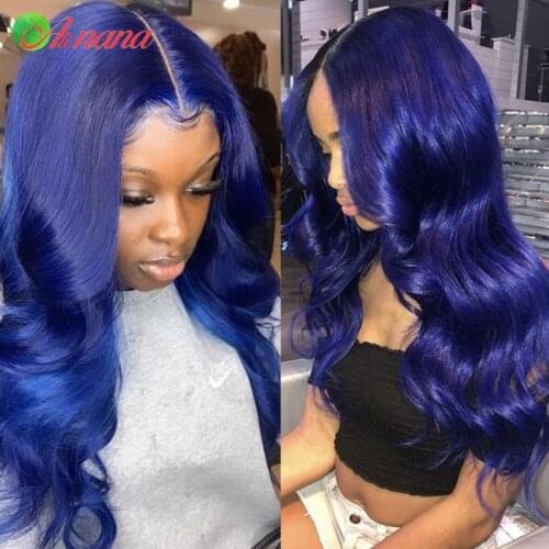 Alinana Dark Blue Body Wave Wigs Pre Plucked Transparent 13x4 Lace Front Human Hair Wigs For Black Women Remy 4x4 Closure Wig