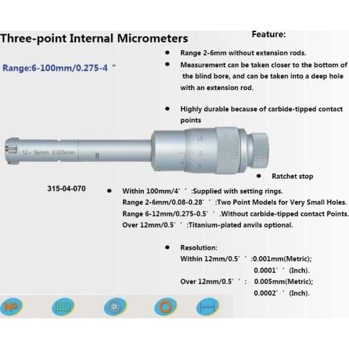 Three-point Internal Micrometers 50-63mm 62-75mm 75-88mm 87-100mm inside micrometer