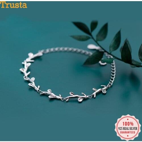 Trustdavis Genuine 925 Sterling Silver Minimalist Branches Leaves Bracelets For Women Hand Accessories Silver 925 Jewelry DT75