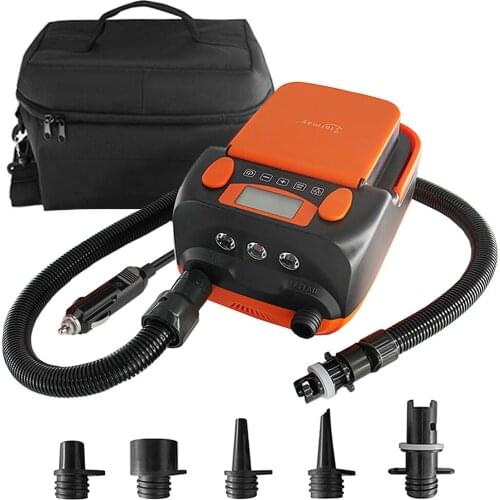 STERMAY 16PSI Intelligent Double Stage Air Pump LCD Display 12V Electric Pump Support Inflation Deflation with 6PCS Nozzles