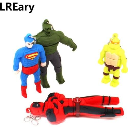Cartoon super heros model USB Flash drive hulk/dealpool pen drive pendrive 128mb 4gb 8gb 16gb 32gb 64gb u disk gift keychain