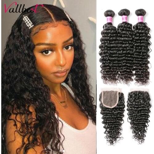 Vallbest Deep Wave Bundles With Closure Brazilian Hair Weave 3 Bundles With Lace Closure Remy Human Hair Bundles With Closure