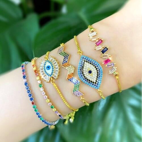 Gorgeous Colorful Rainbow Autumn Gold Zirconia Eye Bracelet&Bangle Chain Link Bracelet Female Gold Bracelets For Women Jewellery