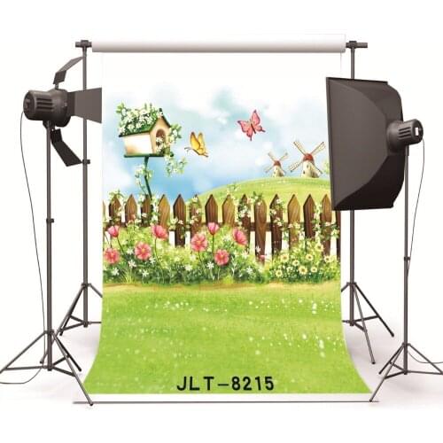 Grassland Bird House Flowers Fence Painting Vinyl Backdrops Computer Printed Children Wedding Photography Studio Backgrounds