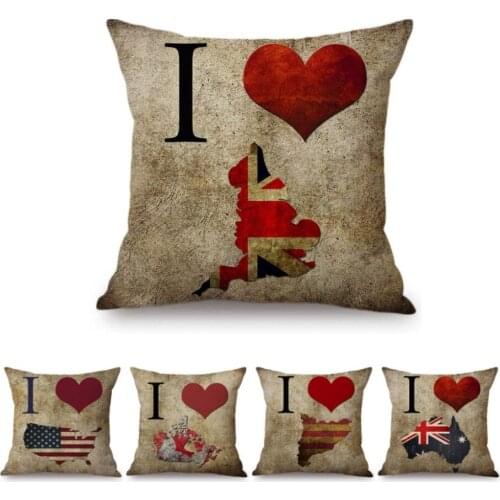 Vintage Patriotism Letter Print National Flag And Map Art Home Decorative Sofa Pillow Case National Day Decoration Cushion Cover