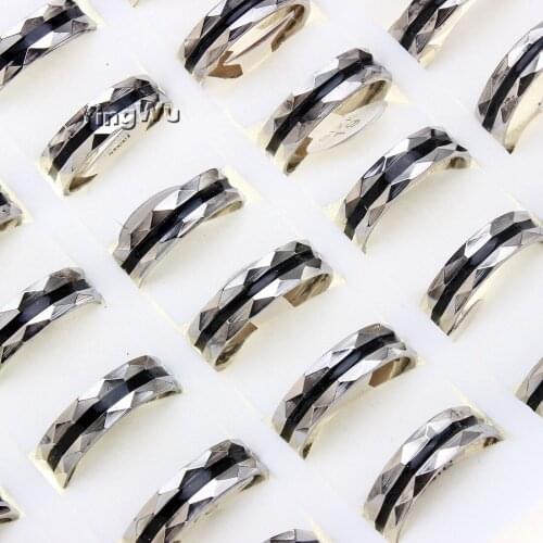 Yingwu Fashion Black Silver 316L Stainless Steel Rings for Women Men Jewelry Bulk Lots