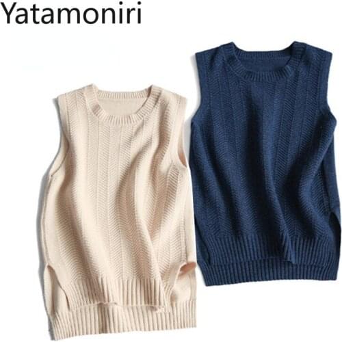 Yatamoniri Women Sweater Vest Autumn O-neck Knit Pullover Girl Solid Simple All-match Casual Korean Sleeveless Vintage Vest