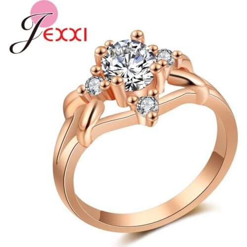 Clear Crystals Zircon Engagement Rose Gold Rings for Women Wedding Female Anel Austrian Crystals Jewelry Top Quality