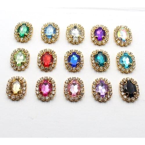 10pcs/lot 20*15MM Gold Oval Rhinestone for Needlework Snap for Clothing Sewing Accessories Craft for Supplies Decorative