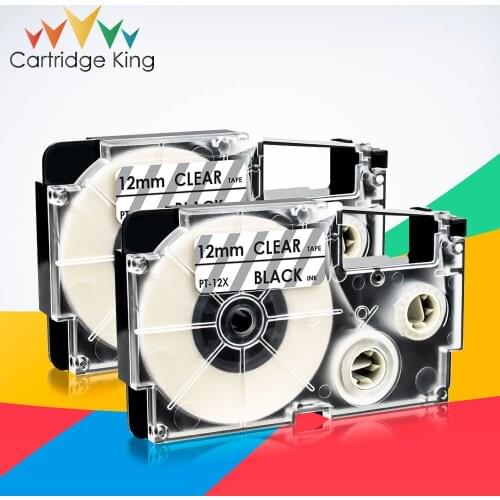 2PCS Compatible XR-12X for Casio Label Tape 12mm Black on Clear Replace Ribbon for Casio KL-60L KL 880 KL-70e KL-100e LabelMaker