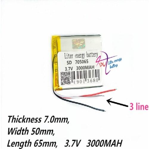 3 line Liter energy battery 705065 3.7V 3000MAH PLIB; polymer lithium ion / Li-ion battery for DVD GPS MP3 cell phone,speaker