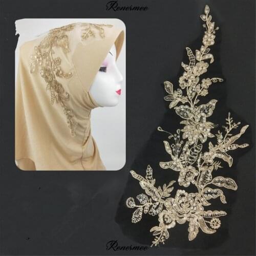 Hot Sale Gold 1Pair 1Piece Black White Net Elegant Embroidery Manual Lace Trim Applique Fabric Sewing Supplies Sequins BD0227