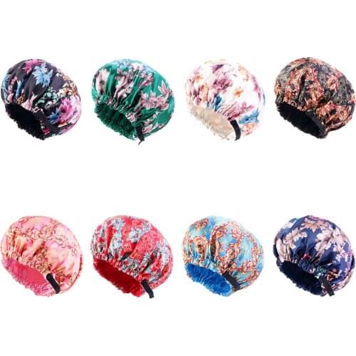 African Pattern Large Size Double Layer Satin Sleep Cap for Long Hair Bonnet Womet Sleep Night Cap Head Cover Bonnet Hat Beanies