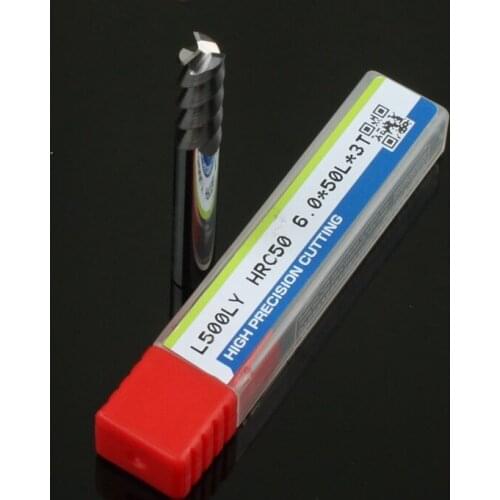 Free shipping--1pcs HRC50 d6*15*D6*50L 3 Flutes Spuare End Mills For Aluminum Spiral Bit Milling Tools Carbide CNC Router bits