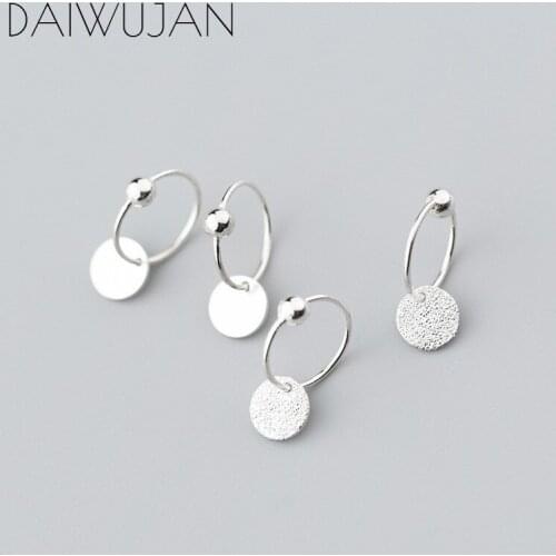 DAIWUJAN Minimalist 100% 925 Sterling Silver Bead Hoop Earrings For Fashion Women Glossy Frosted Round Pendant Party Accessories