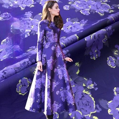 French autumn and winter golden silk peony yarn-dyed jacquard high-definition dress with tutu skirt garment fabric