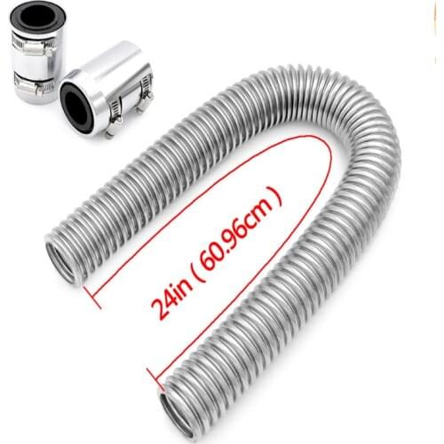 24" (61cm) Stainless Steel Radiator Hose Flexible Coolant Water Hose Kit With 2 Chrome Caps Universal