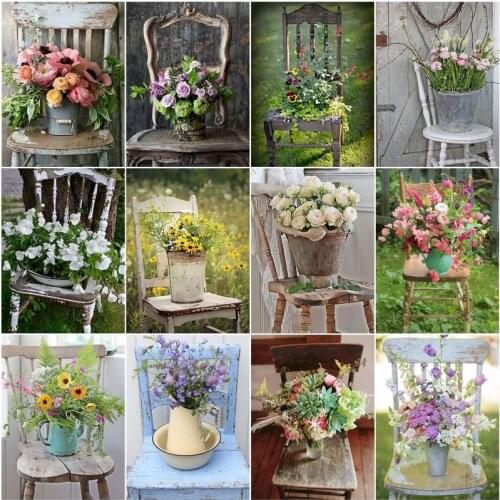GATYZTORY Oil Painting By Numbers Flowers On The Chair HandPainted Coloring Drawing Kits Canvas DIY Pictures Home Decoration Gi
