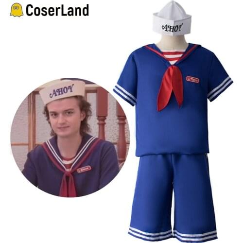 Stranger Things Robin Sailor Costume Ice cream Shop Steve Harrington Cosplay Uniform Set Scoops Ahoy Men Women 80s Outfit Suit