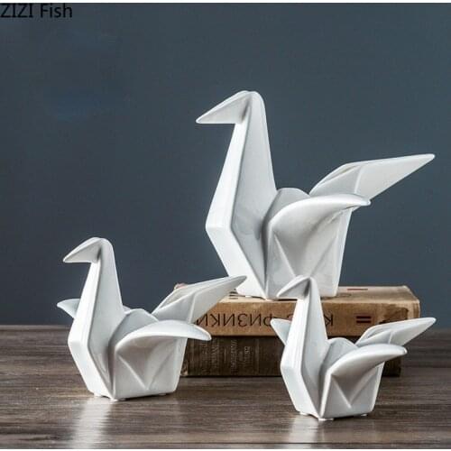 Creative Geometric Ceramic Origami Crane Abstract Animal Sculpture Statuette Crafts Birthday Gift Art Countertop Home Decoration