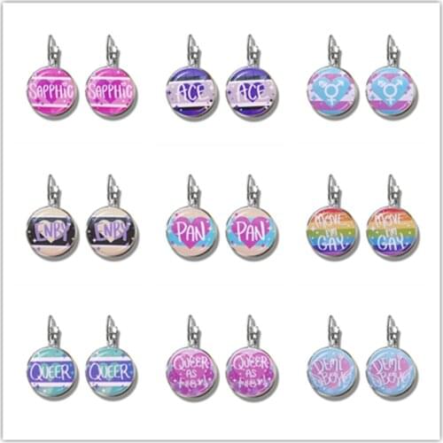 Fashion Rainbow LGBT Earrings Bi Pride Jewelry Hypoallwergenic Gay Pride 16mm Glass Cabochon French Hooks Earrings For Women