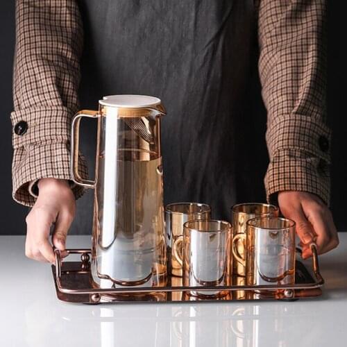 Glass Water Jug Cup Set Pitcher Nordic Household Cold Water Kettle Juice Tea Pot Nordic Home Decor Kitchen Drinkware Bottle Cups