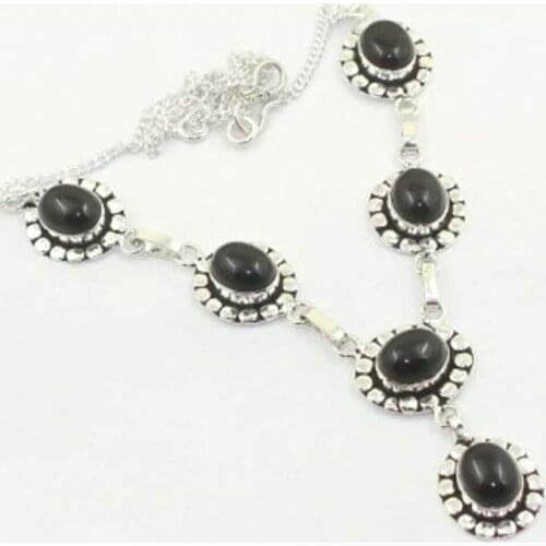 Black Onyx Necklace Silver Overlay over Copper, 46 cm, N3816
