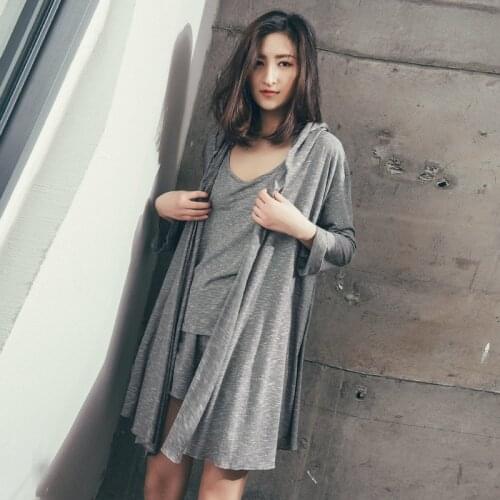 Spring New Pyjamas Suspender Shorts Nightgown Three-piece Pajamas Long Sleeve Shorts Pijama Mujer Super Soft Fashion Sleepwear