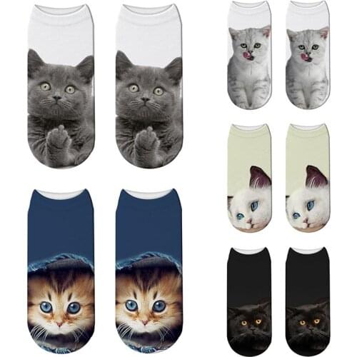 New Lovely Cat Cartoon 3d Printed Socks Funny Kawaii Low Cut Ankle Sock Harajuku Woman Cat Cotton Socks Calcetines Invisibles