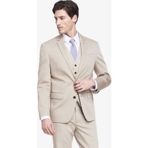 New Arrival (Jacket+Pants+vest+tie) Khaki Wedding Suits for Men 3 Pieces Groom Tuxedos Groomsman Suits Business Formal Men Suit