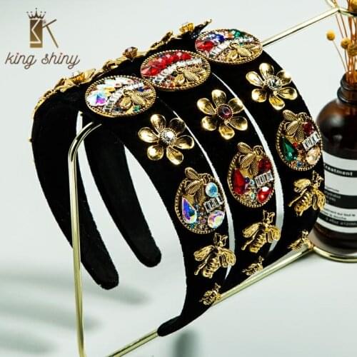 Vintage Baroque Multi Color Crystal Flower Headband for Woman Elegant Alloy Flower and Bee Hair Hoop Girl Party Hair Accessories