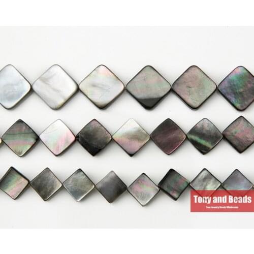 One 15" Strand =1Lot ! ) Black Lip Sea Shell Square Shape Loose Beads 15x15 18x18MM Pick Size For Jewelry Making