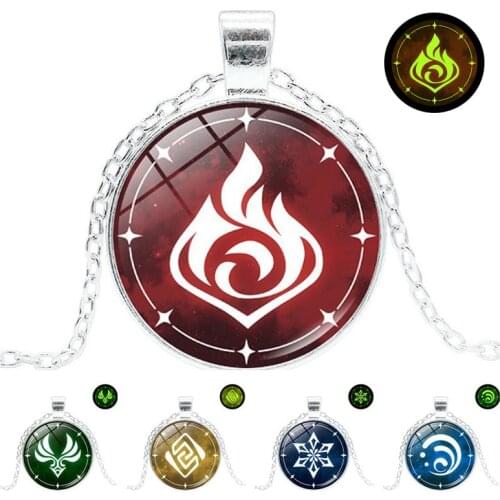 Anime genshin impact cosplay pendant necklace Glow In The Dark Necklace Eye of God Ice Fire Wind Water Grass Thunder Luminous