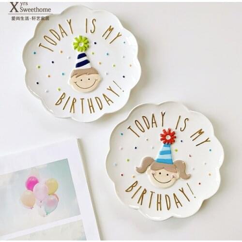 European Style Birthday Gift Plate for Boys and Girls Hand-painted Dessert & Bread Plate Porcelain Candy Plate