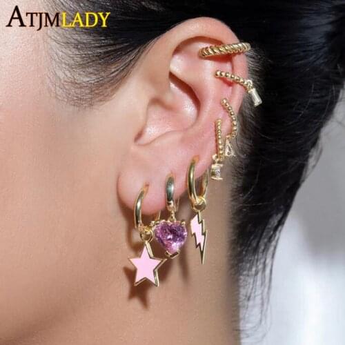 Rainbow Colorful Girl Women Jewelry 2021 New Arrived Hot Selling Neon Enamel Lightning Bolt Charm Dangle Hoop Earring Gold Color