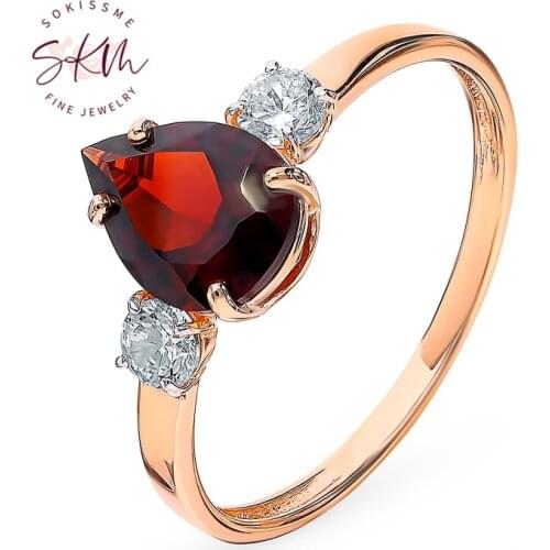 SKM Trendy garnet rings 14k 18k rose gold rings for women Engagement wedding rings designer Luxury Fine Jewelry