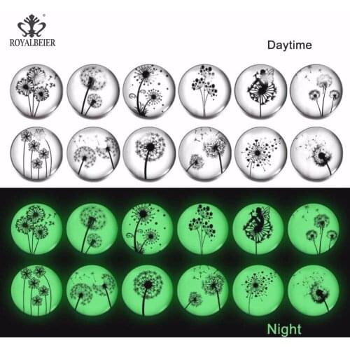 RoyalBeier 12Pcs/lot 18mm Glass Snap Jewelry Luminous Print Glass Snap Buttons Fit 18mm Beads Bracelets Bangles Necklaces New